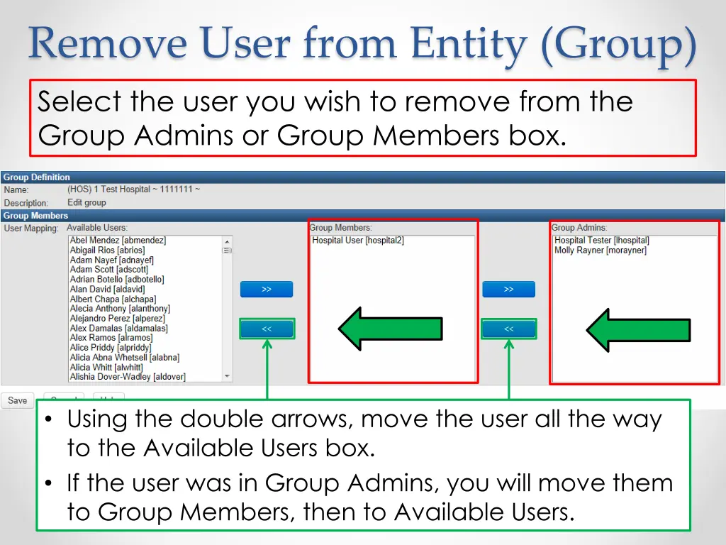 remove user from entity group select the user