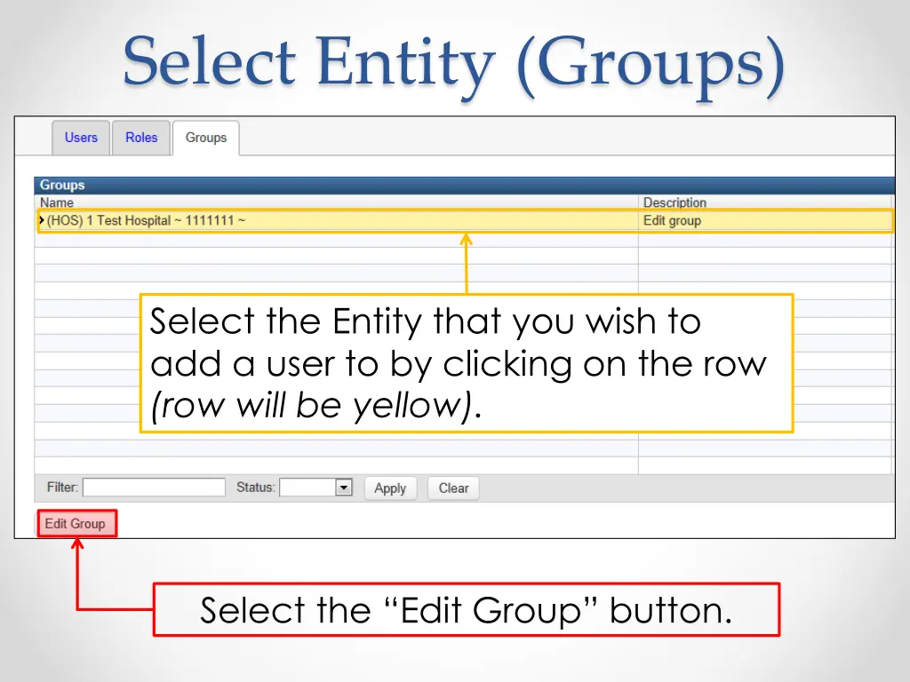 select entity groups 1