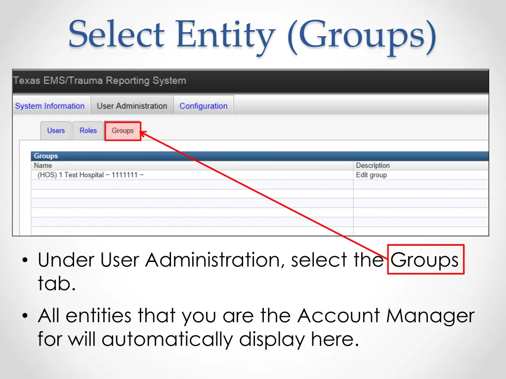 select entity groups