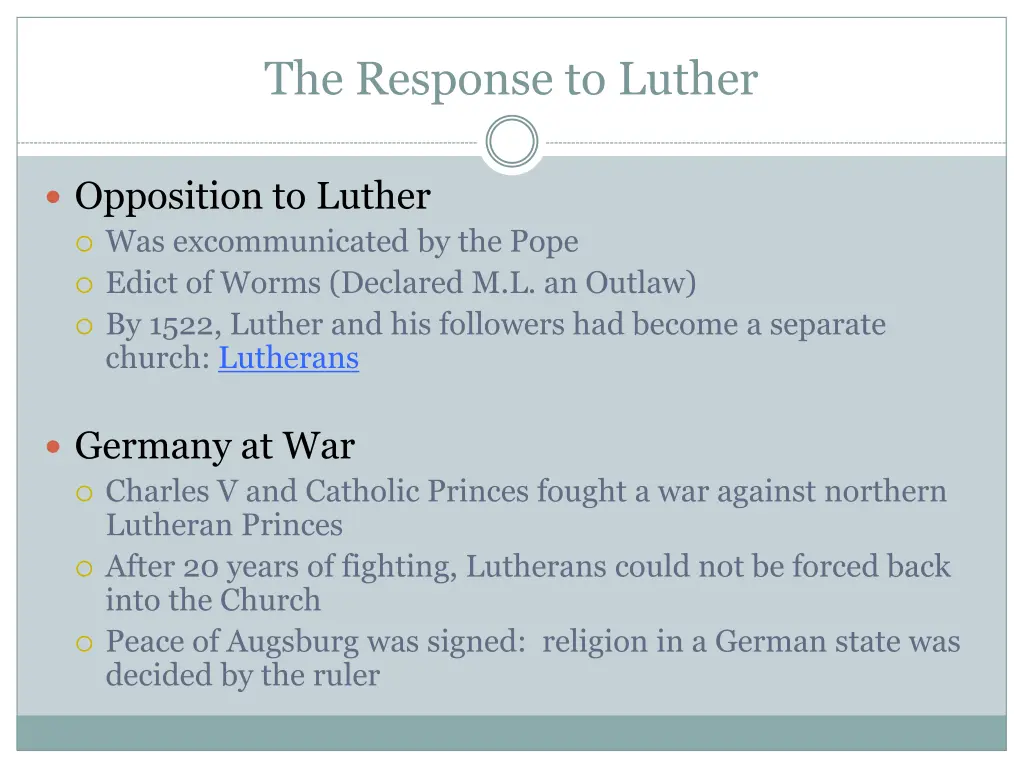 the response to luther