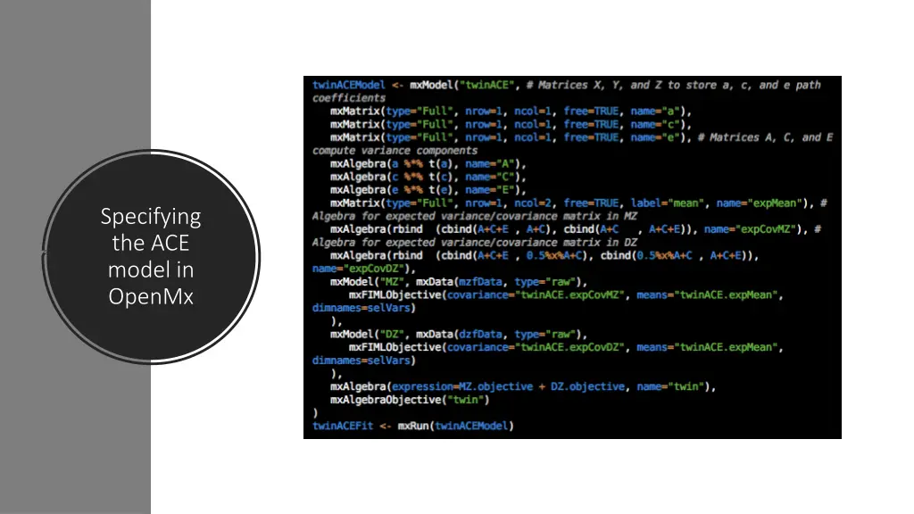 specifying the ace model in openmx