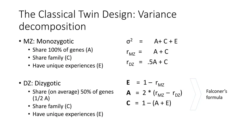 the classical twin design variance decomposition