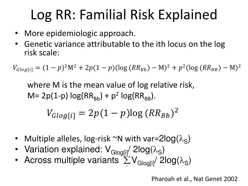 log rr familial risk explained