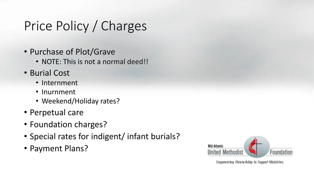 price policy charges