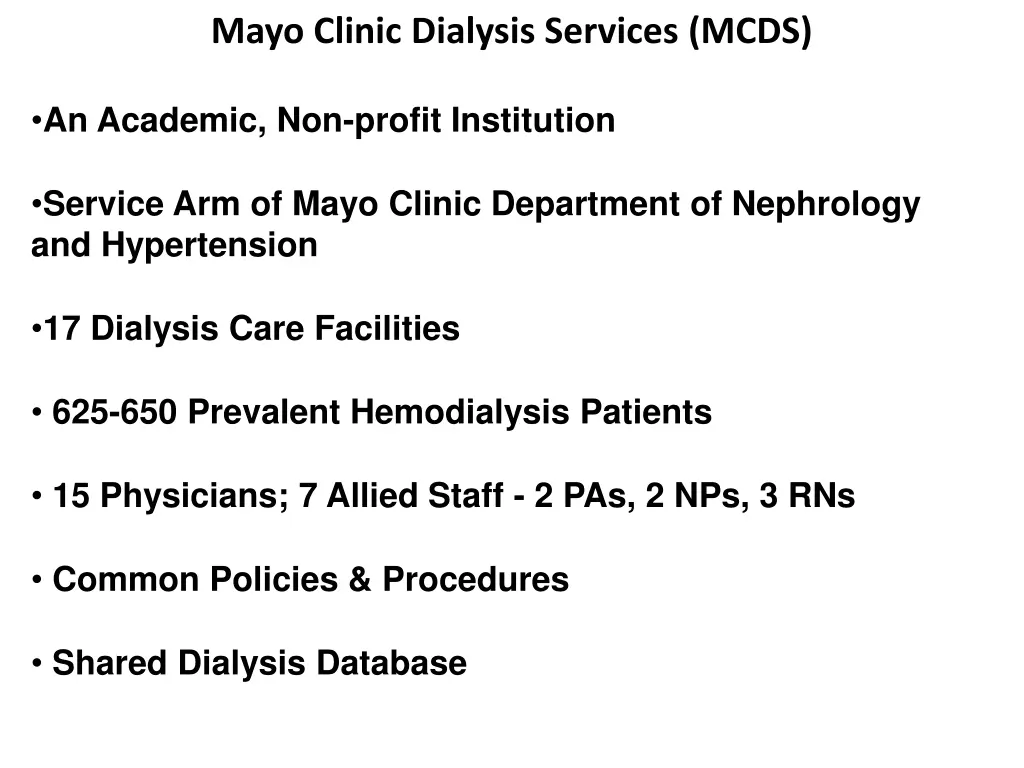 mayo clinic dialysis services mcds