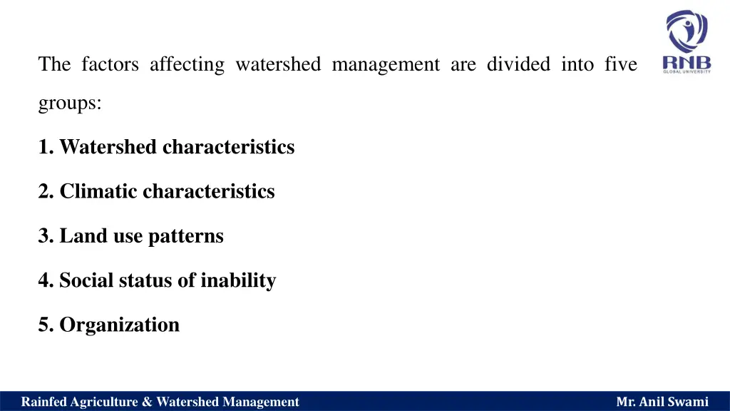 the factors affecting watershed management