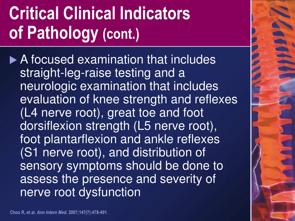 critical clinical indicators of pathology cont