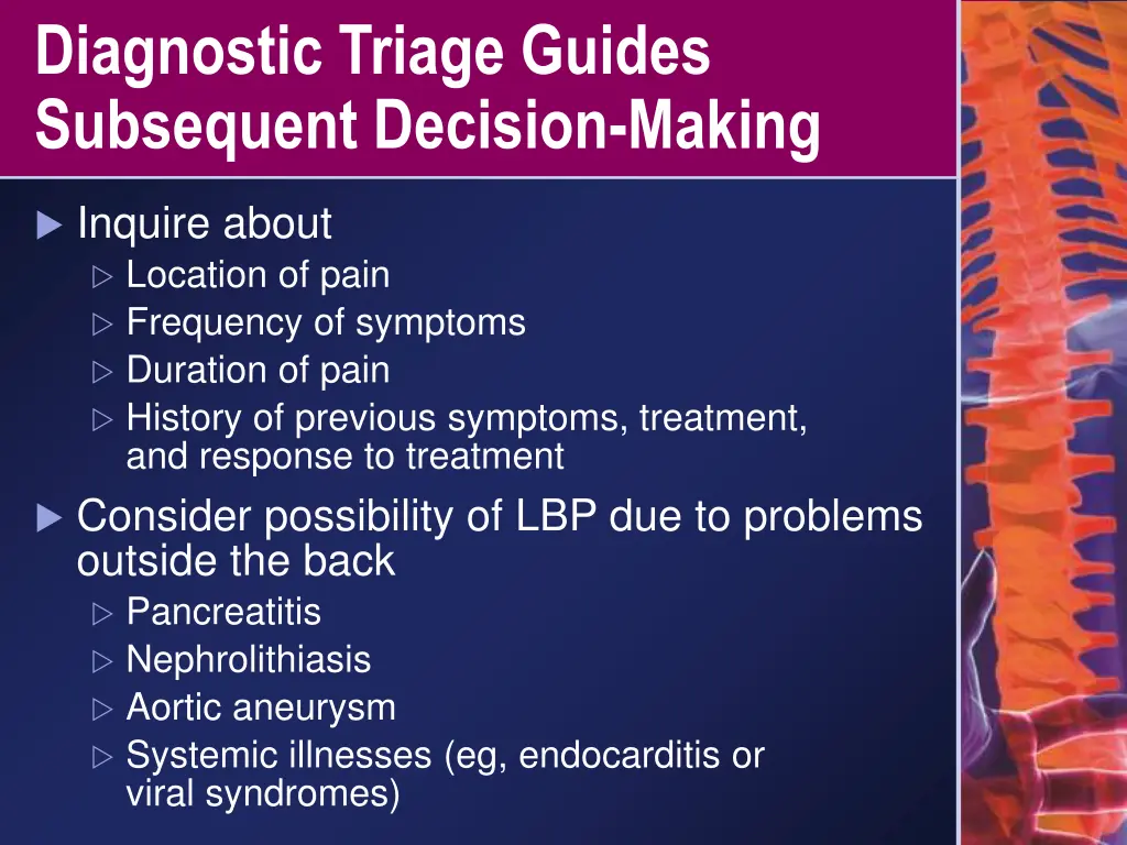 diagnostic triage guides subsequent decision