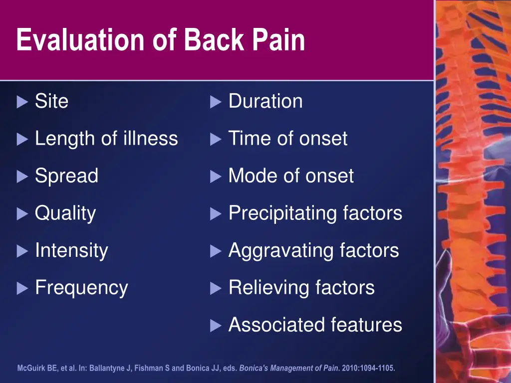 evaluation of back pain