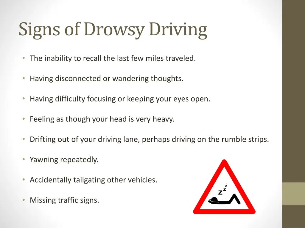 signs of drowsy driving