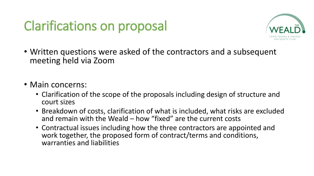 clarifications on proposal clarifications