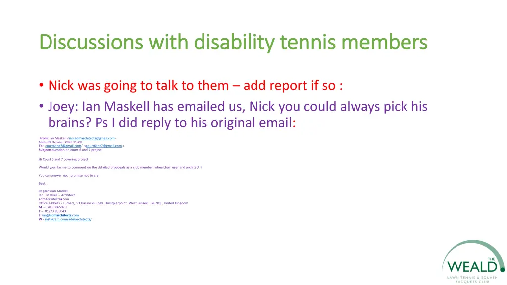 discussions with disability tennis members