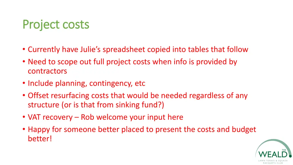 project costs project costs