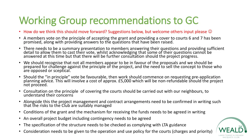 working group recommendations to gc working group