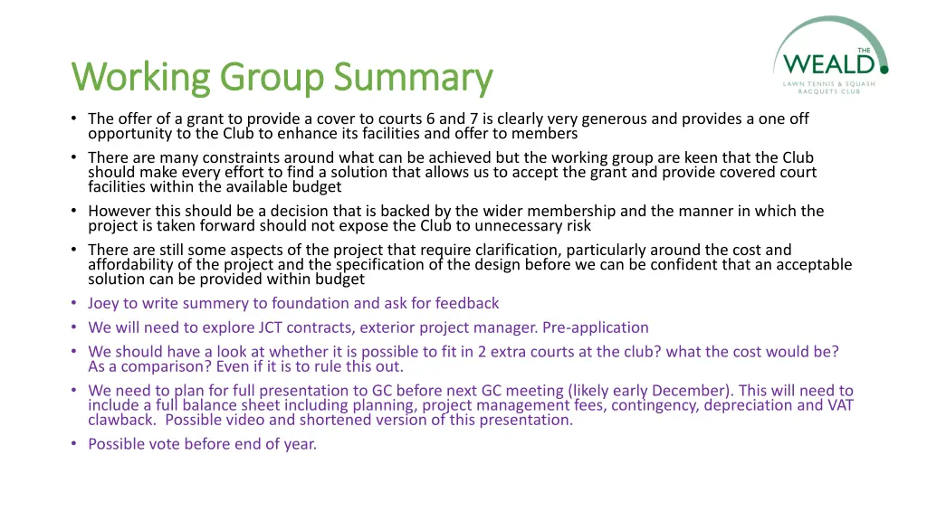 working group summary working group summary