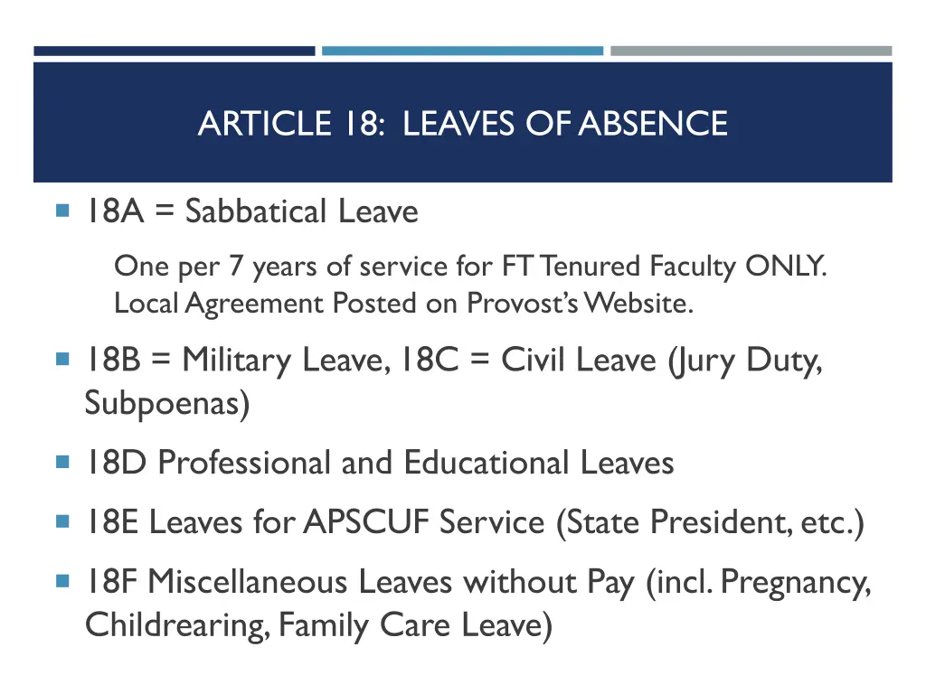 article 18 leaves of absence