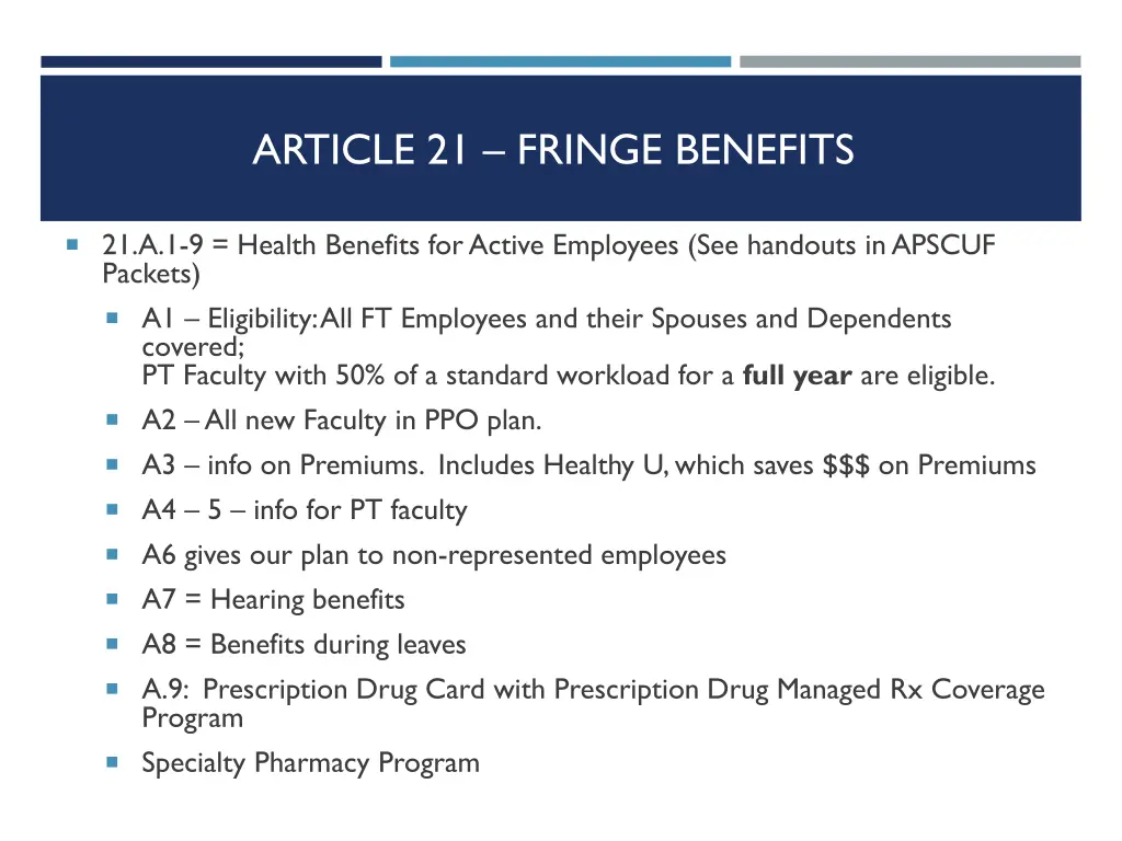 article 21 fringe benefits