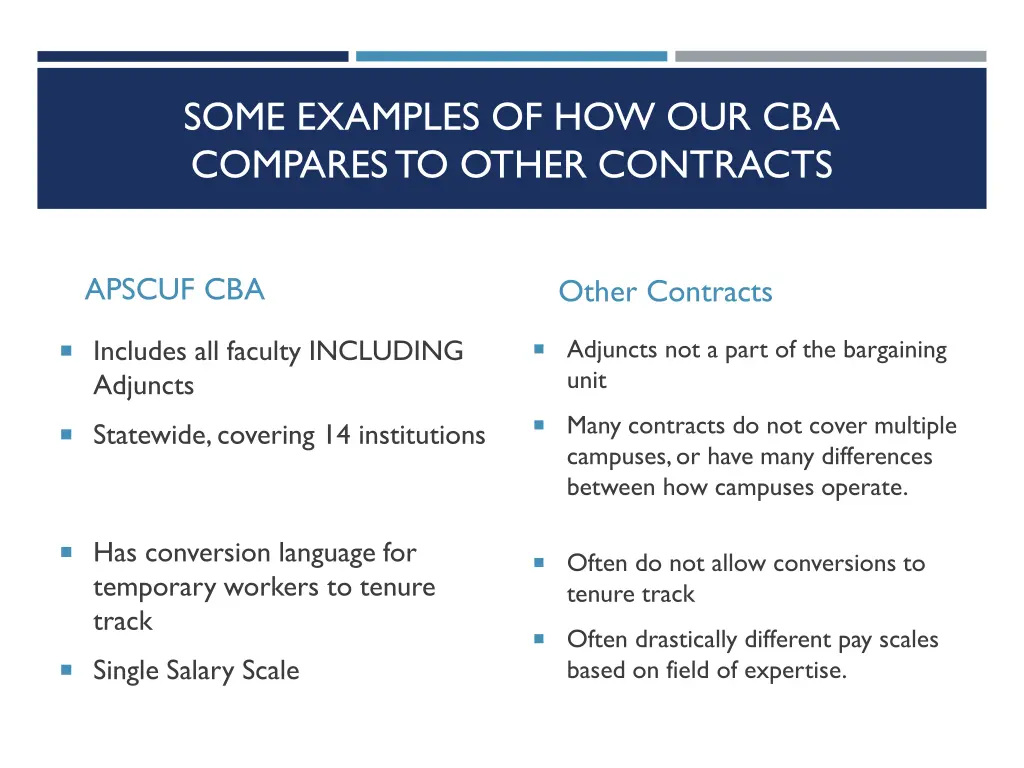 some examples of how our cba compares to other