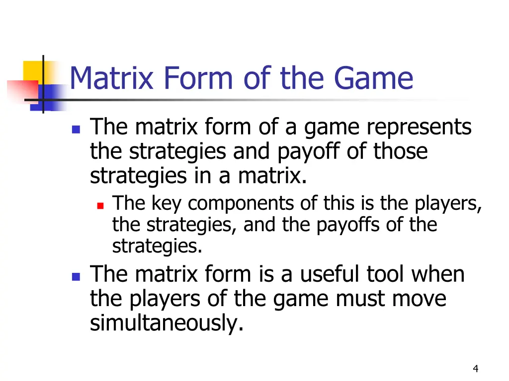 matrix form of the game