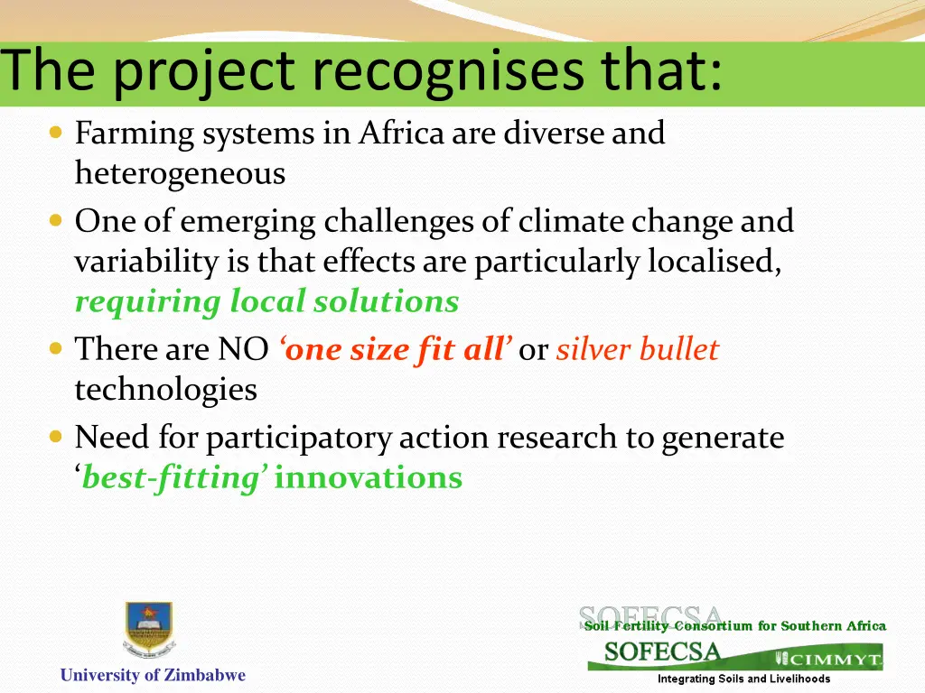 the project recognises that farming systems