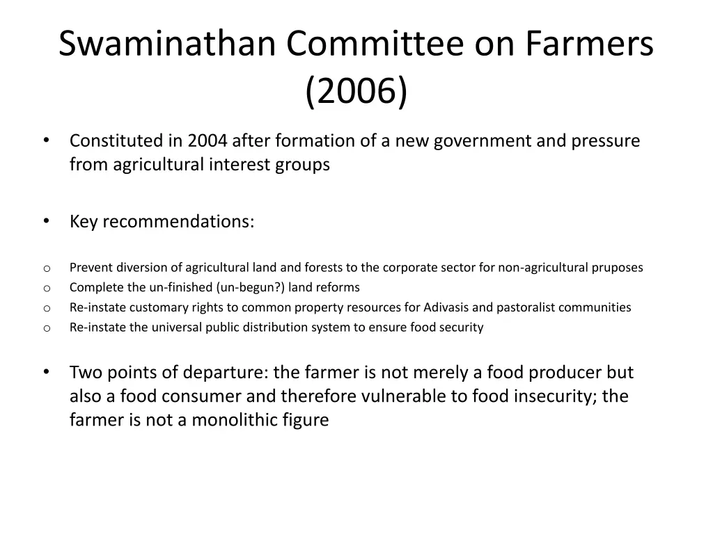 swaminathan committee on farmers 2006