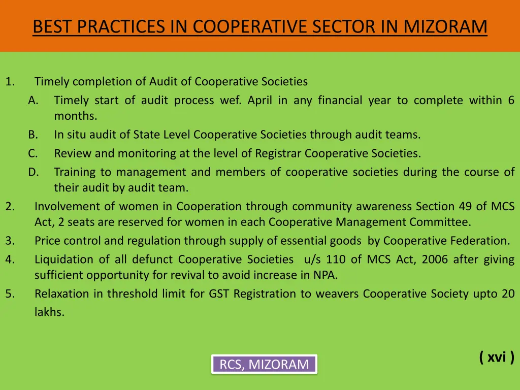 best practices in cooperative sector in mizoram