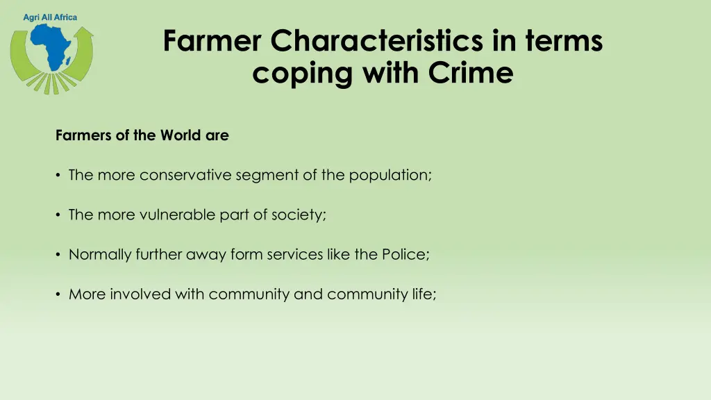 farmer characteristics in terms coping with crime