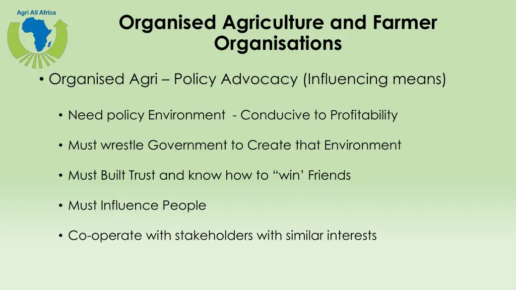 organised agriculture and farmer organisations