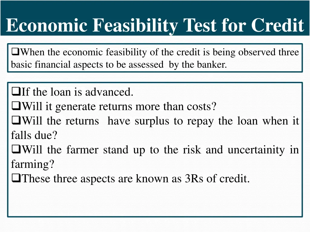 economic feasibility test for credit