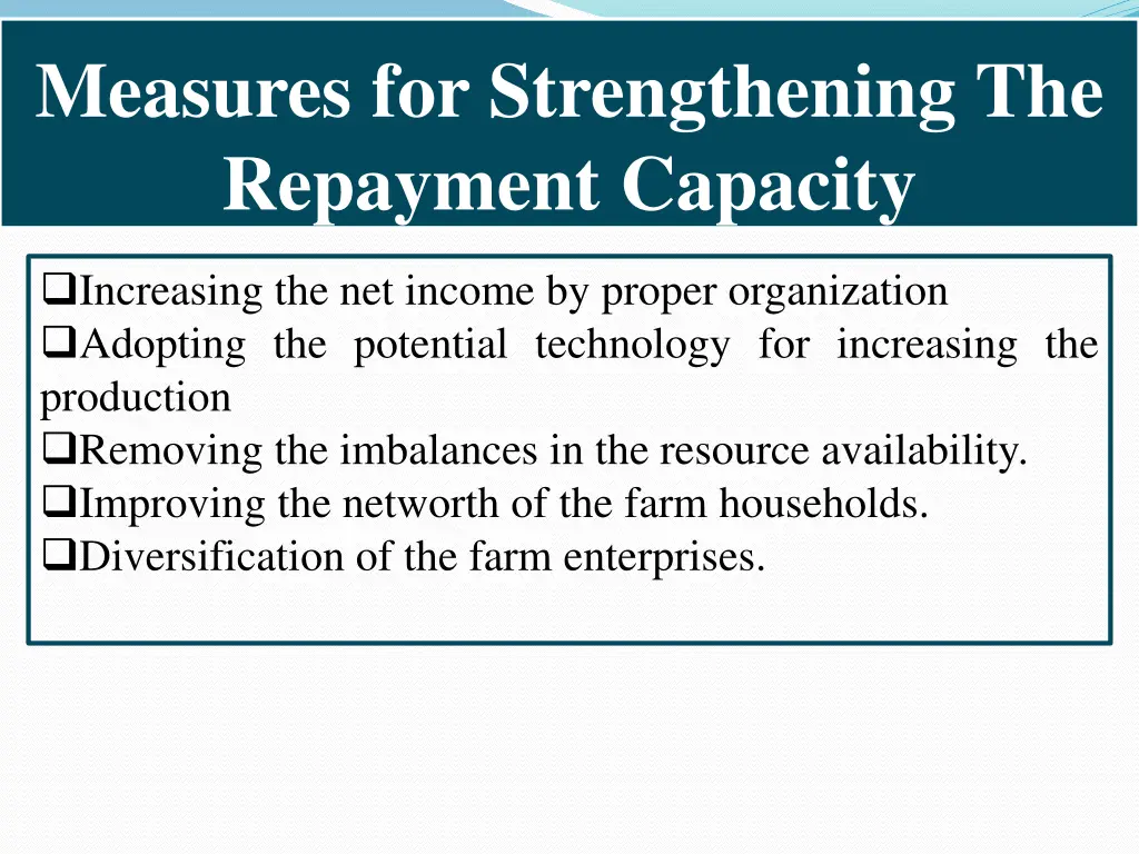 measures for strengthening the repayment capacity