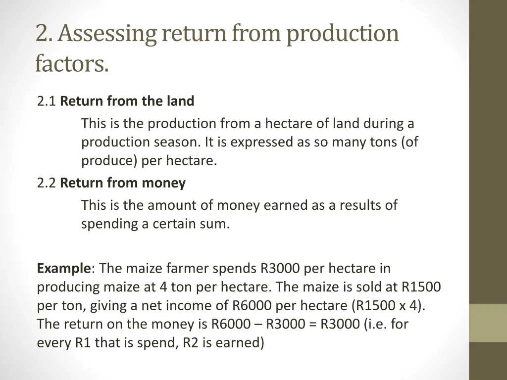 2 assessing return from production factors