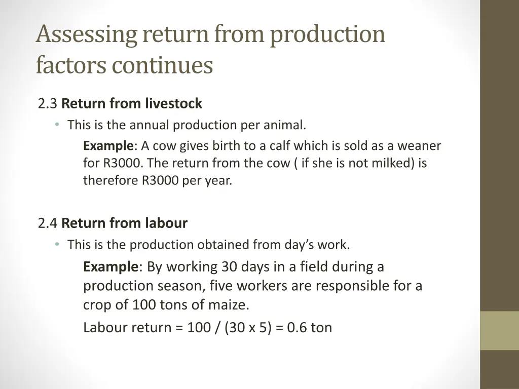 assessing return from production factors continues