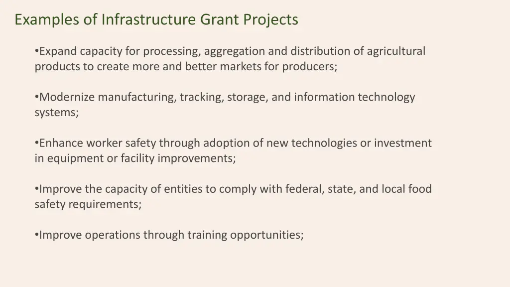 examples of infrastructure grant projects