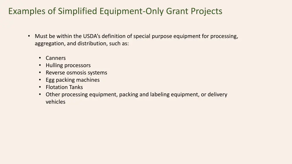 examples of simplified equipment only grant