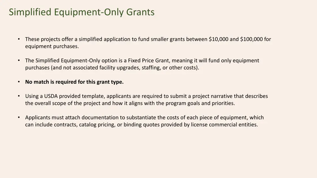 simplified equipment only grants