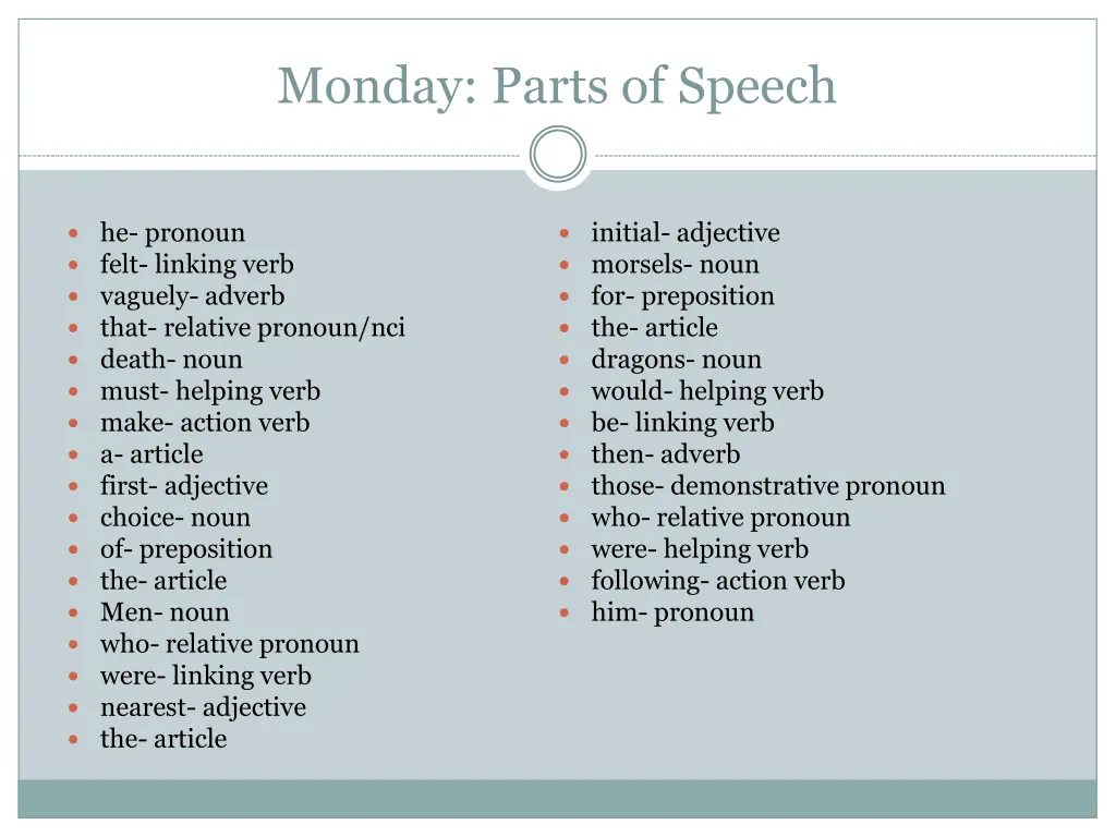 monday parts of speech 1