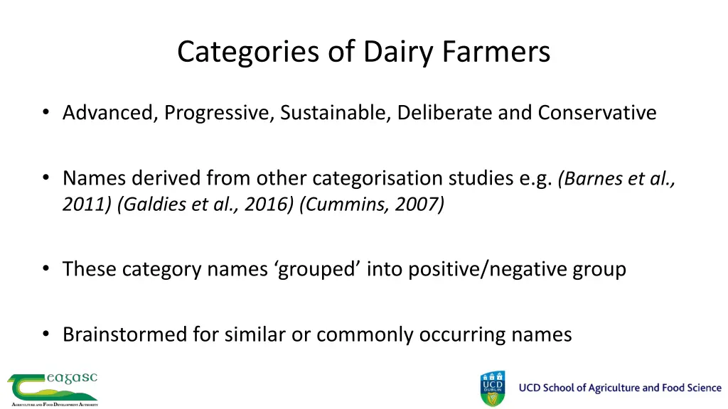 categories of dairy farmers