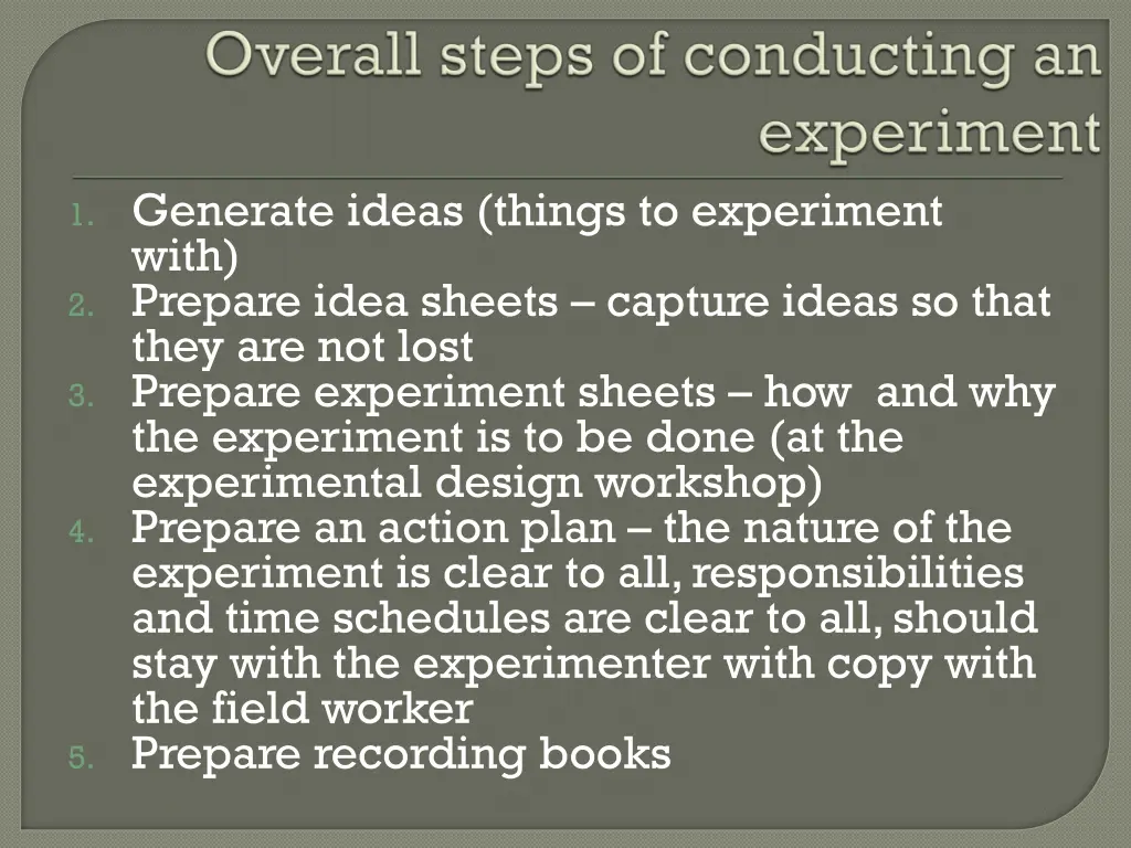 1 generate ideas things to experiment with