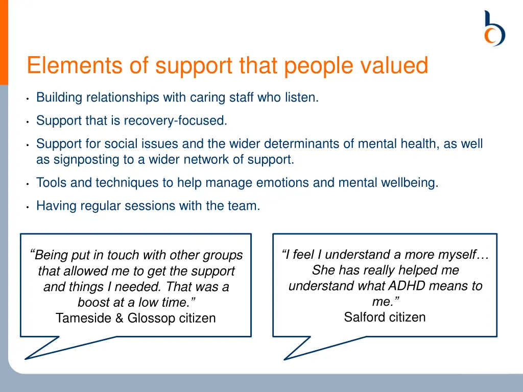 elements of support that people valued