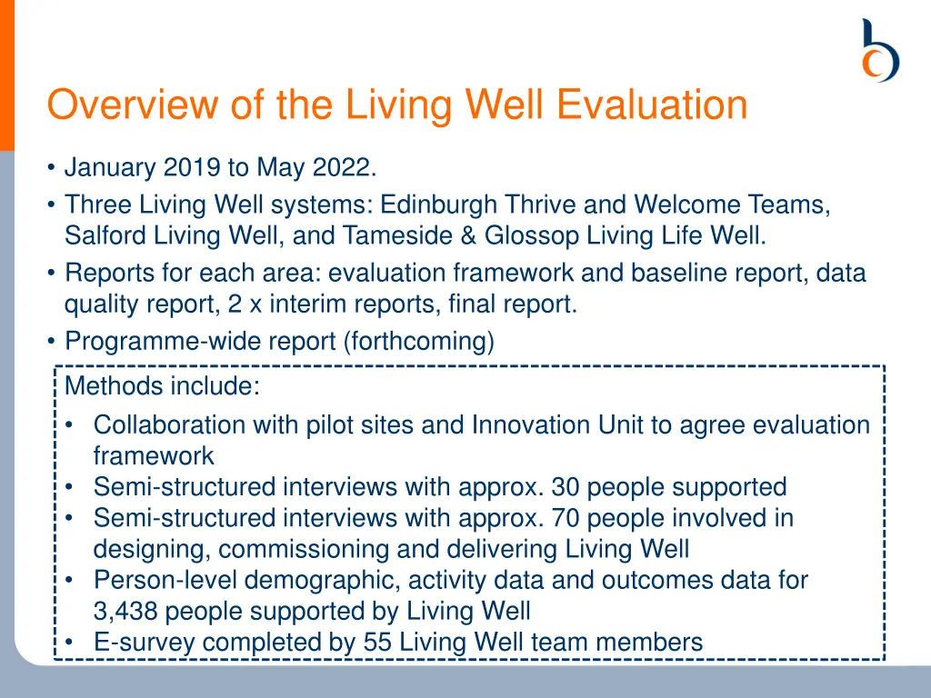 overview of the living well evaluation