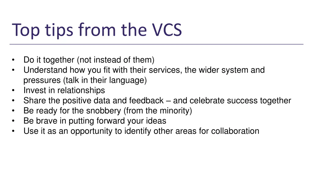 top tips from the vcs