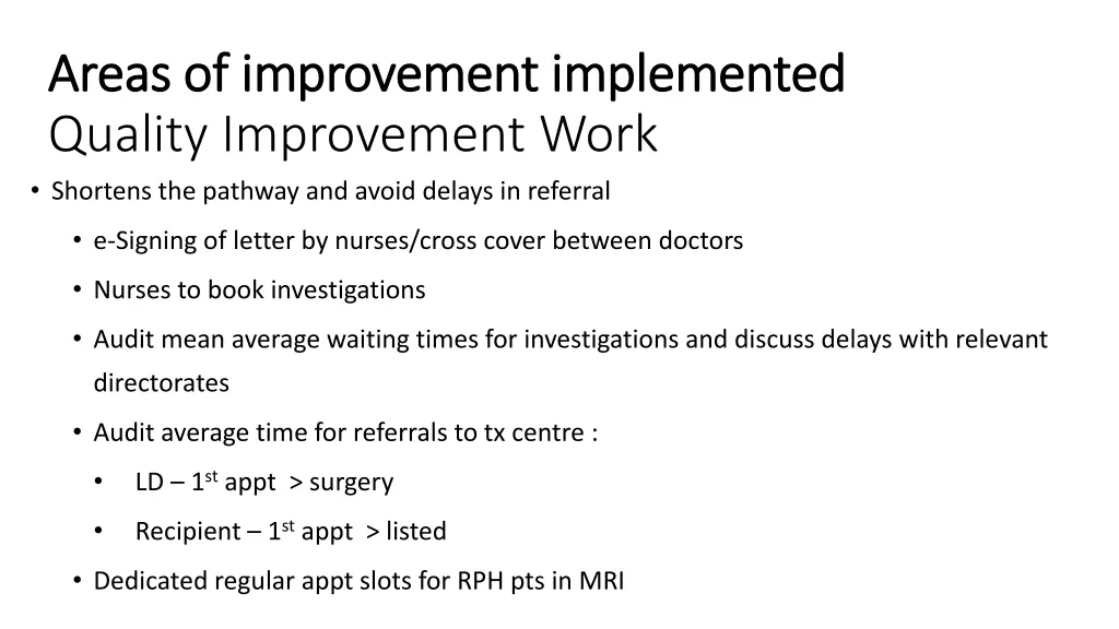 areas of improvement implemented areas