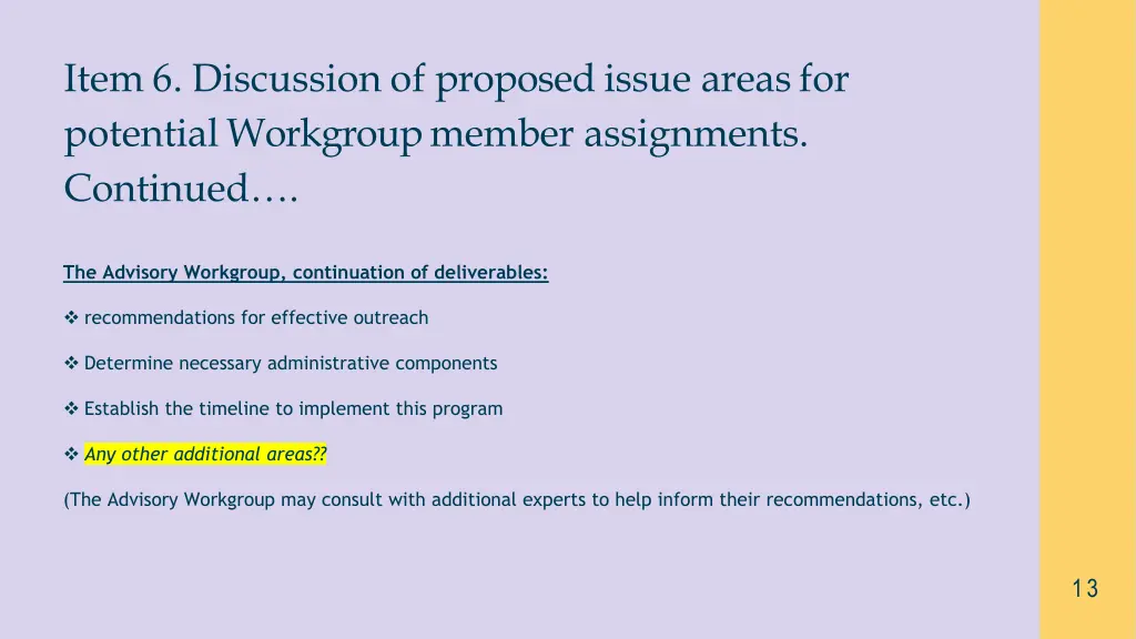 item 6 discussion of proposed issue areas 2