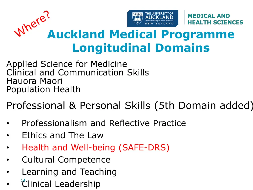 auckland medical programme longitudinal domains