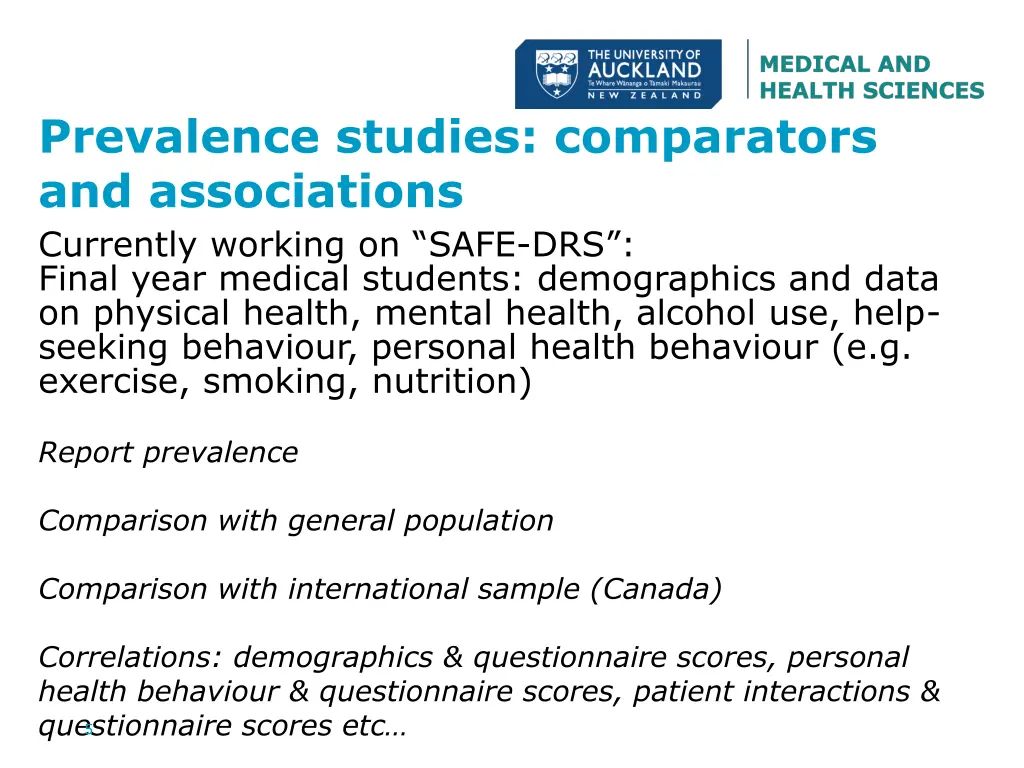 prevalence studies comparators and associations