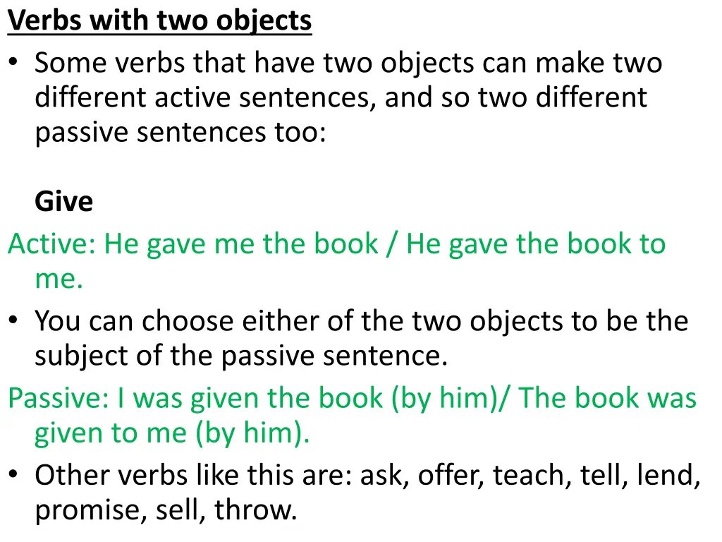 verbs with two objects some verbs that have