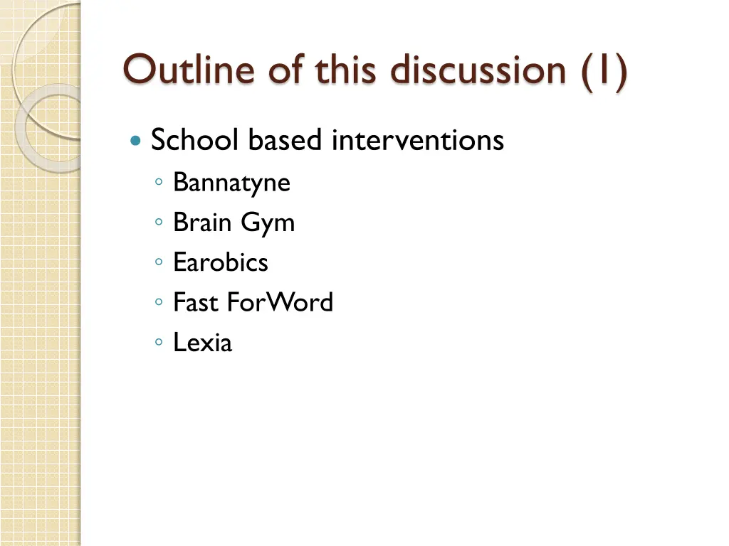 outline of this discussion 1