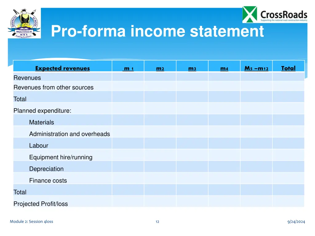 pro forma income statement