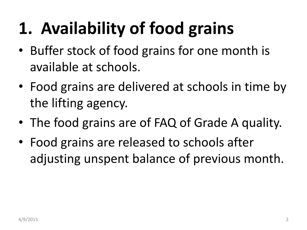 1 availability of food grains buffer stock