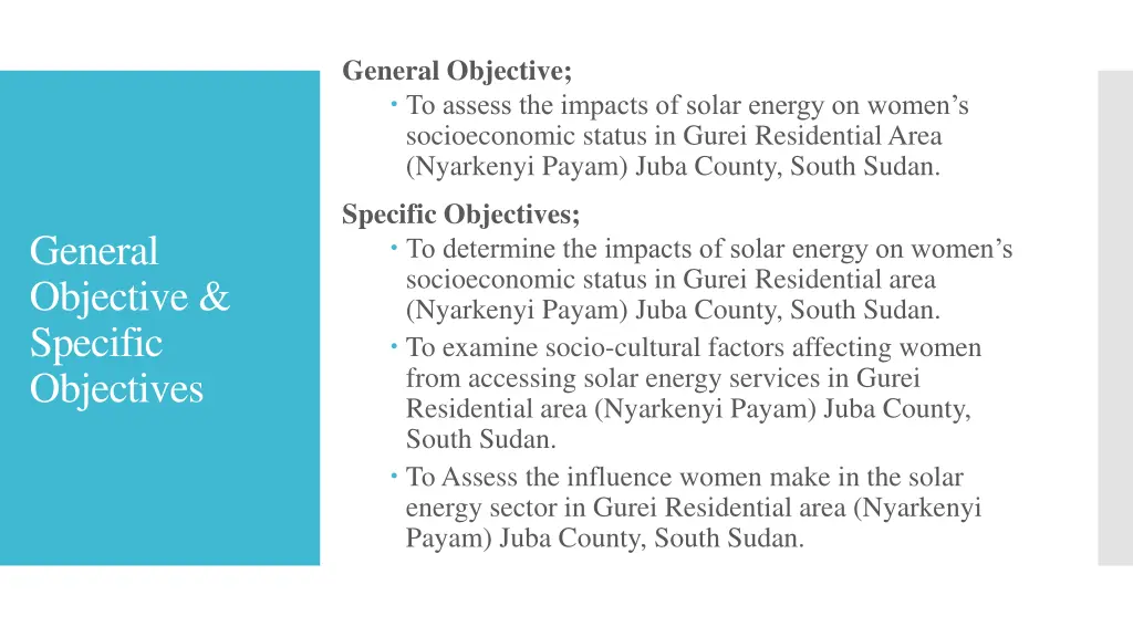 general objective to assess the impacts of solar